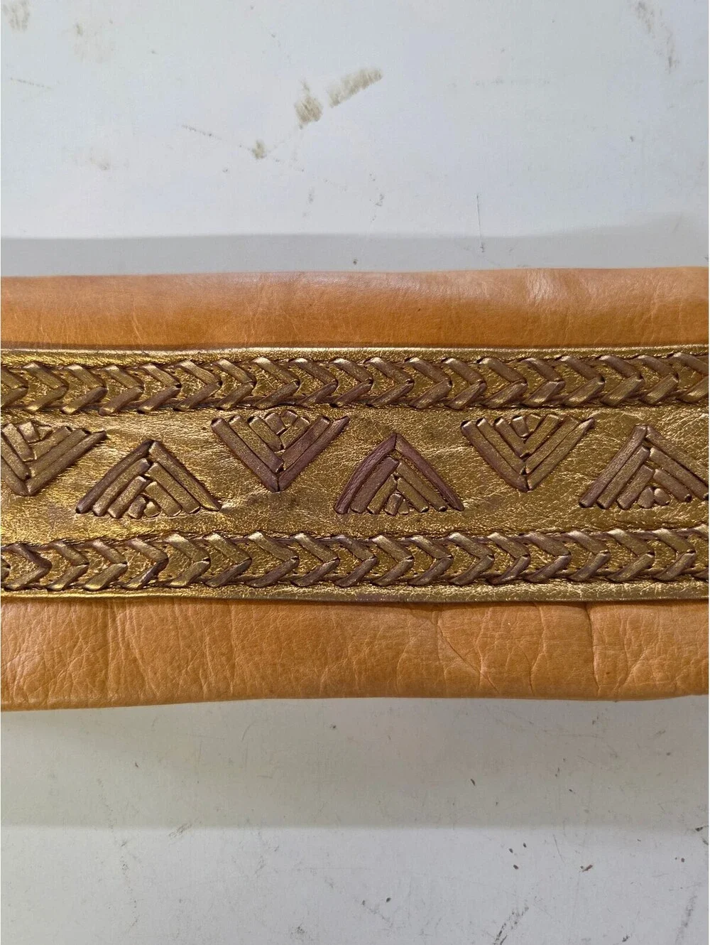 Samvara Leather Wristlet Clutch with Gold Embroidered Detail